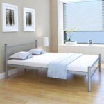 Double Size Metal Bed Frame Durable Grey Finish Comfort Slats Elegant Design