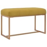 Elegant Mustard Velvet Bench Soft Upholstery Cozy Iron Legs Living Room Decor