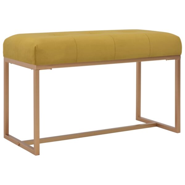 Elegant Mustard Velvet Bench Soft Upholstery Cozy Iron Legs Living Room Decor