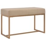 Elegant Beige Velvet Upholstered Bench Chic Gold Iron Legs Cozy Entryway Seating