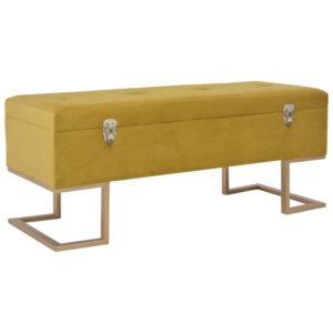 Velvet Storage Bench Mustard Gold Tone Elegant Living Room Hallway Cozy Chic Decor