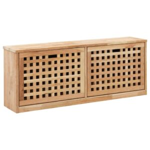 Elegant Solid Walnut Wood Shoe Storage Bench with Lattice Design Dual Compartment