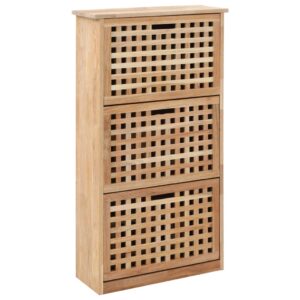 Solid Walnut Wood Shoe Storage Cabinet Lattice Design Entryway Organizer