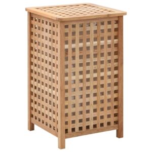 Solid Walnut Wood Laundry Bin Basket with Removable Washable Liner Ventilated