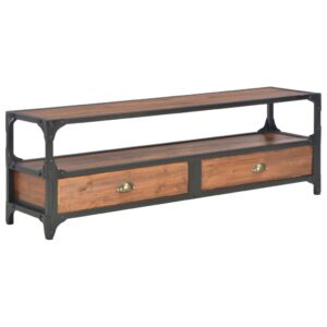 Solid Pine Wood TV Stand Media Console Storage Cabinet with Shelf  Brown Finish