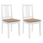 Solid Wood Dining Chairs Set of Two with Comfort Cushions Elegant White Finish