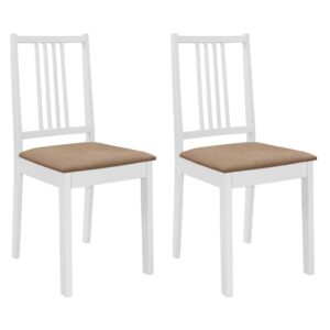 Solid Wood Dining Chairs Set of Two with Comfort Cushions Elegant White Finish