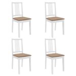 Set of Four Solid Wood White Dining Chairs with Cream Cushions Comfortable