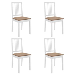 Set of Four Solid Wood White Dining Chairs with Cream Cushions Comfortable