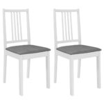 Solid Wood Dining Chairs Set of Two with Comfort Cushions Elegant White Finish