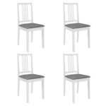 Solid Wood Dining Chairs Set of Four with Comfort Cushions Elegant White Finish