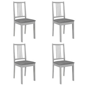 Solid Wood Dining Chairs Set of Four with Grey Cushions Comfortable Elegant