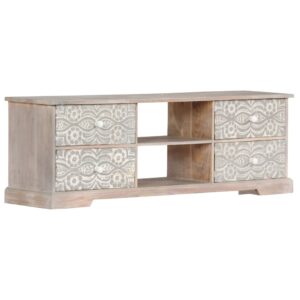 Elegant Solid Wood TV Stand Media Console Carved Patterns Storage Cabinet Chic