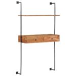 Chic Solid Acacia Wood Wall Desk with Iron Frame  Polished & Lacquered Finish