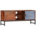 Vintage Solid Acacia Wood TV Cabinet Honey Finish Multimedia Storage Stand