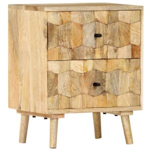 Elegant Solid Mango Wood Bedside Cabinet Mid-Century Nightstand with Drawers