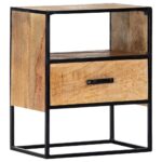 Elegant Solid Mango Wood Nightstand Vintage Industrial Bedside Table Storage