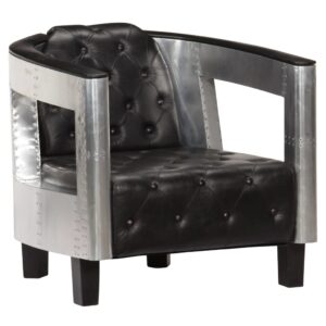 Aviator Armchair Black Real Leather