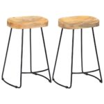 Set of Two Handcrafted Solid Wood Retro Bar Stools Industrial Iron Legs