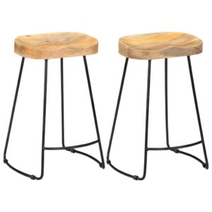 Set of Two Handcrafted Solid Wood Retro Bar Stools Industrial Iron Legs