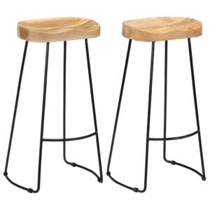 Set of Two Handcrafted Solid Mango Wood Retro Bar Stools Industrial Finish