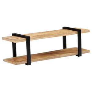 Industrial Solid Mango Wood TV Stand Media Console with Iron Legs and Shelf