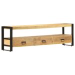 Rustic Solid Mango Wood TV Stand Media Console with Storage Drawers & Shelf