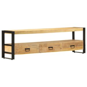 Rustic Solid Mango Wood TV Stand Media Console with Storage Drawers & Shelf