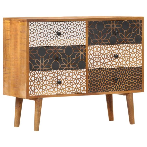 Elegant Solid Mango Wood Sideboard Cabinet with Printed Drawers Storage