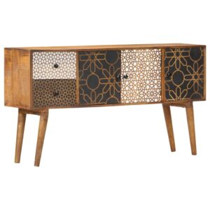 Elegant Solid Mango Wood Sideboard Cabinet with Printed Drawers Storage