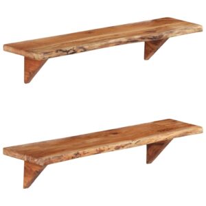 Rustic Solid Acacia Wood Wall Shelves Set Handmade Polished Storage Display