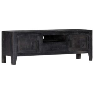 Solid Mango Wood TV Cabinet Vintage  Storage Media Console Black Finish