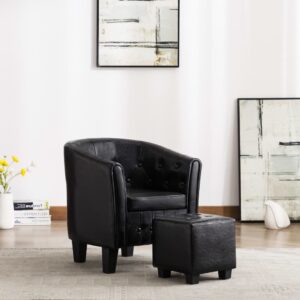 Tub Chair with Footstool Black Faux Leather