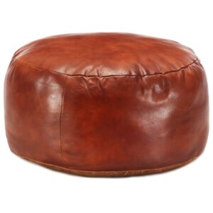 Genuine Goat Leather Pouffe Tan Handmade Cotton Filled Footstool Vintage Decor