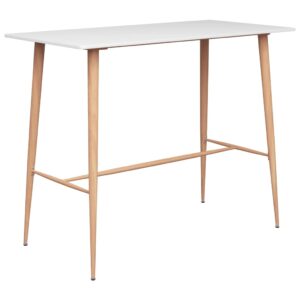 Modern White High Bar Table MDF Metal Legs Wood Look Kitchen Dining Furniture