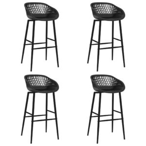 Set of Four Elegant Black Counter Height Bar Stools with Low Backrest Mesh Design