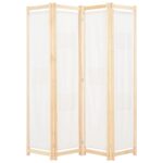 Elegant Cream Fabric Room Divider Privacy Screen with Solid Wood Frame