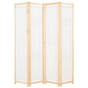 Elegant Cream Fabric Room Divider Privacy Screen with Solid Wood Frame