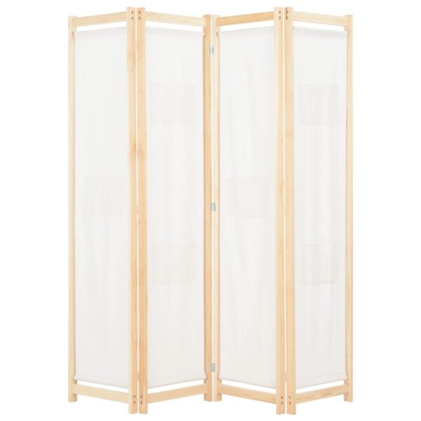 Elegant Cream Fabric Room Divider Privacy Screen with Solid Wood Frame