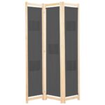 Elegant Grey Fabric Room Divider Privacy Screen with Solid Wood Frame