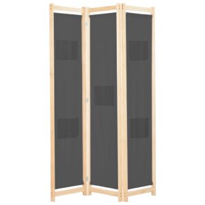 Elegant Grey Fabric Room Divider Privacy Screen with Solid Wood Frame