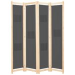 Elegant Grey Fabric Room Divider Privacy Screen with Solid Wood Frame Foldable