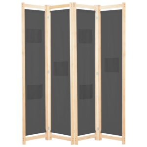 Elegant Grey Fabric Room Divider Privacy Screen with Solid Wood Frame Foldable