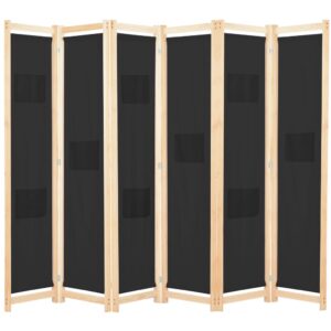 Elegant Black Fabric Room Divider Privacy Screen with Solid Wood Frame