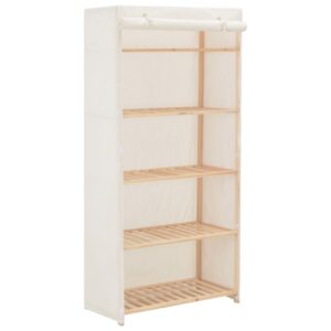 Spacious White Fabric Wardrobe Closet Storage Organizer with Shelves and Bar