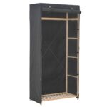 Chic Grey Fabric Wardrobe with Solid Wood Frame and Hanging Rail Organizer