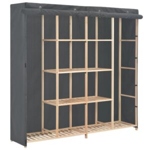 Spacious Grey Fabric Wardrobe Closet Organizer with Solid Wood Frame