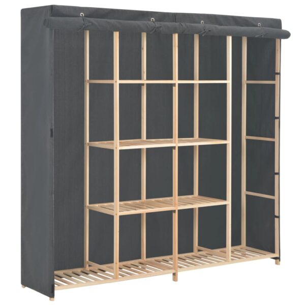 Spacious Grey Fabric Wardrobe Closet Organizer with Solid Wood Frame