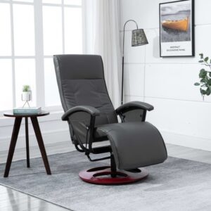 Adjustable Grey Faux Leather Recliner Chair Swivel Comfort Lounge Armchair