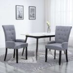 Elegant Light Grey Fabric Dining Chair with Armrests Comfortable Oak Legs